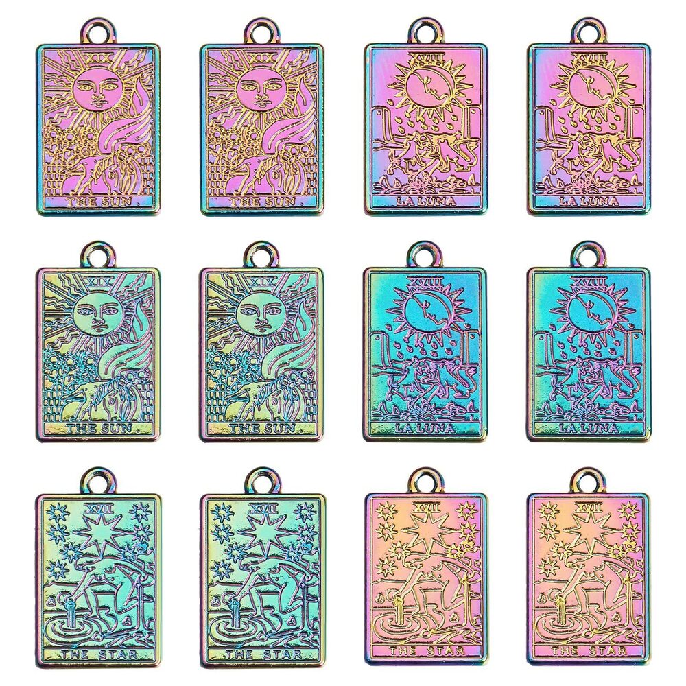 6757 1 Box 18Pcs Tarot Charms Tarot Card Charm Plating Rainbow Color ouijas